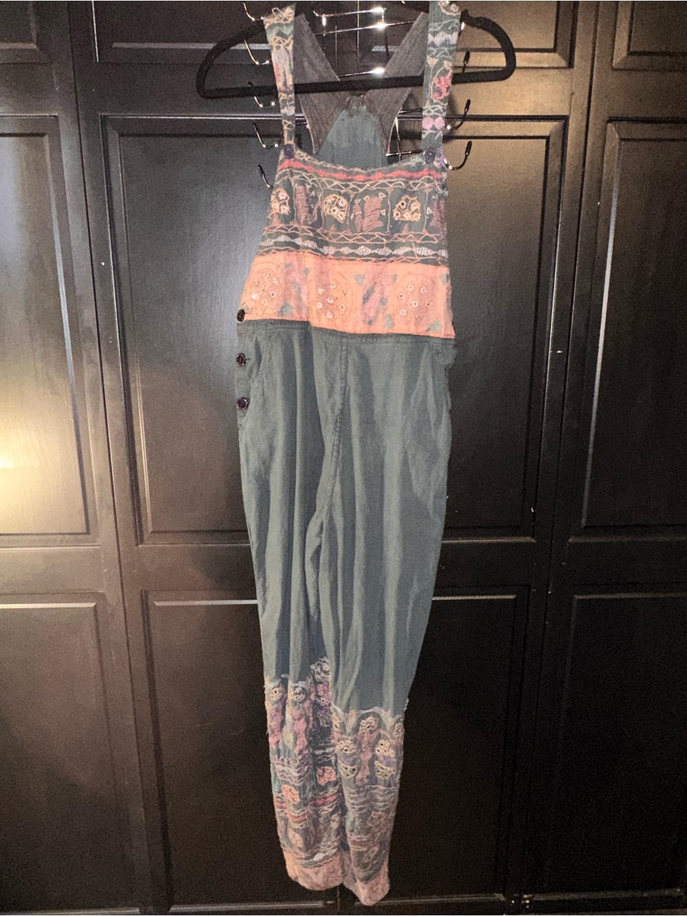 Sacred Threads grey and Coral Embroidered Boho Jumpsuit